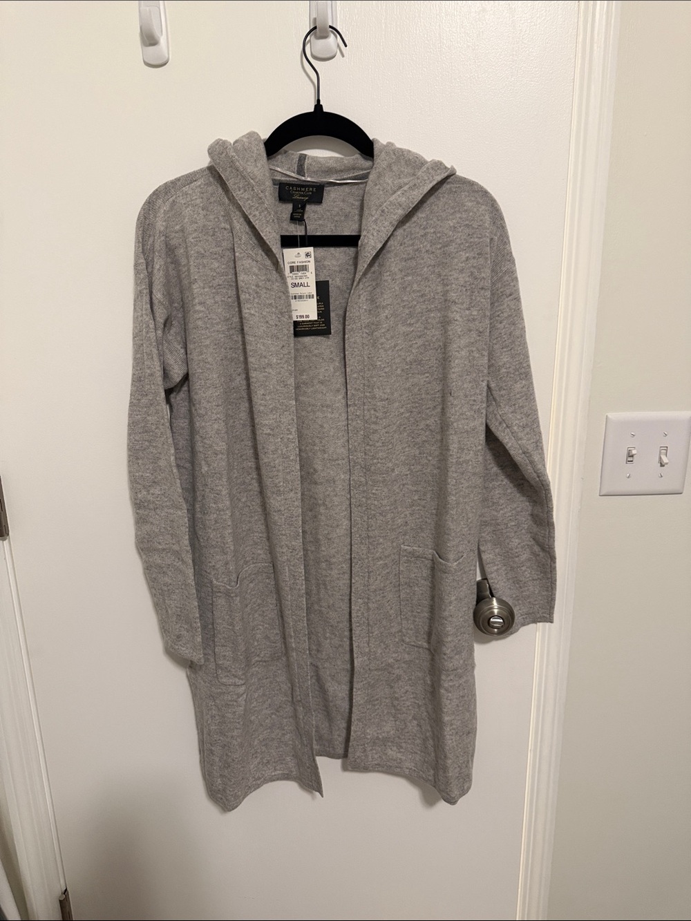 Charter Club Gray Hooded Cashmere Open Cardigan